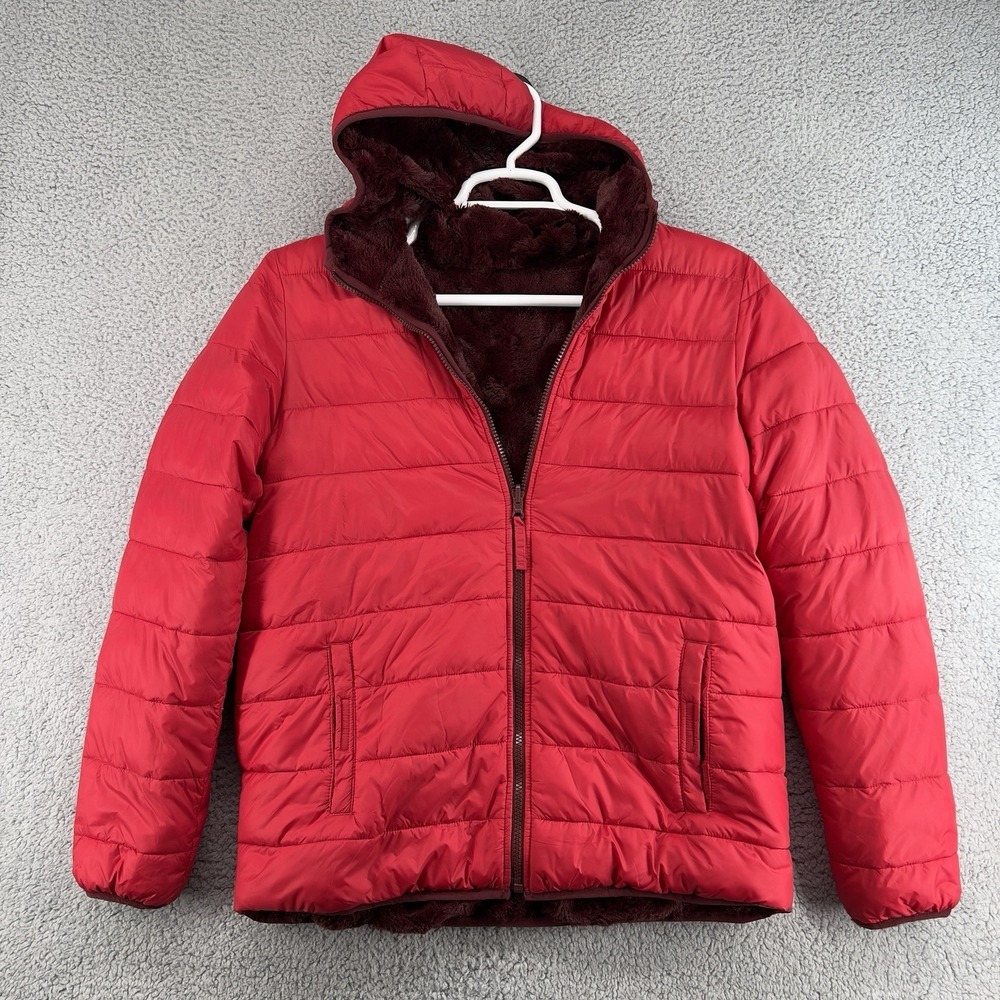 Lands End Girls Reversible Jacket XXL 18/20 Primaloft Red Burgundy Hood